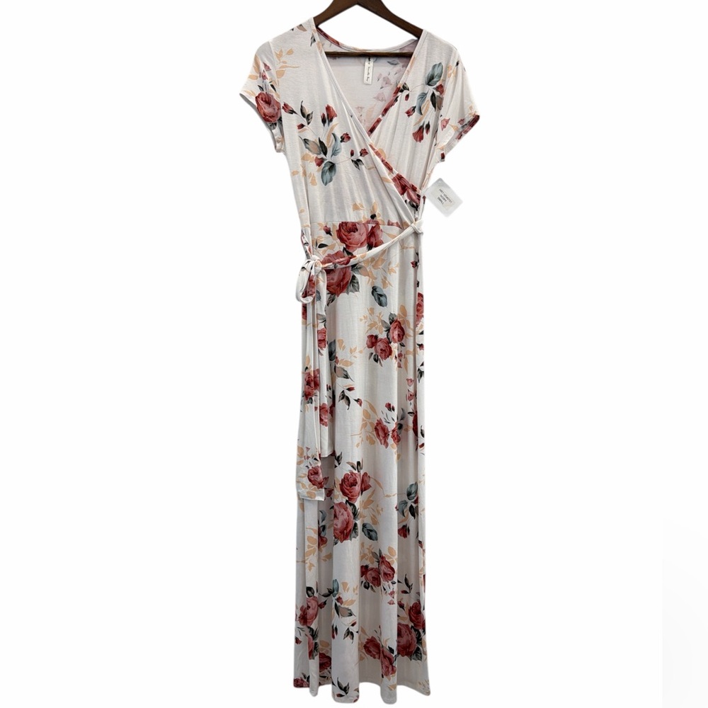 Floral Wrap Maxi Dress - White and Pink